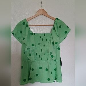 Green Polka Dot Women's Blouse